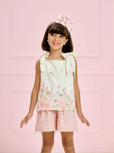 Conjunto Infantil Floral Shorts Rosa | Lili Picolé