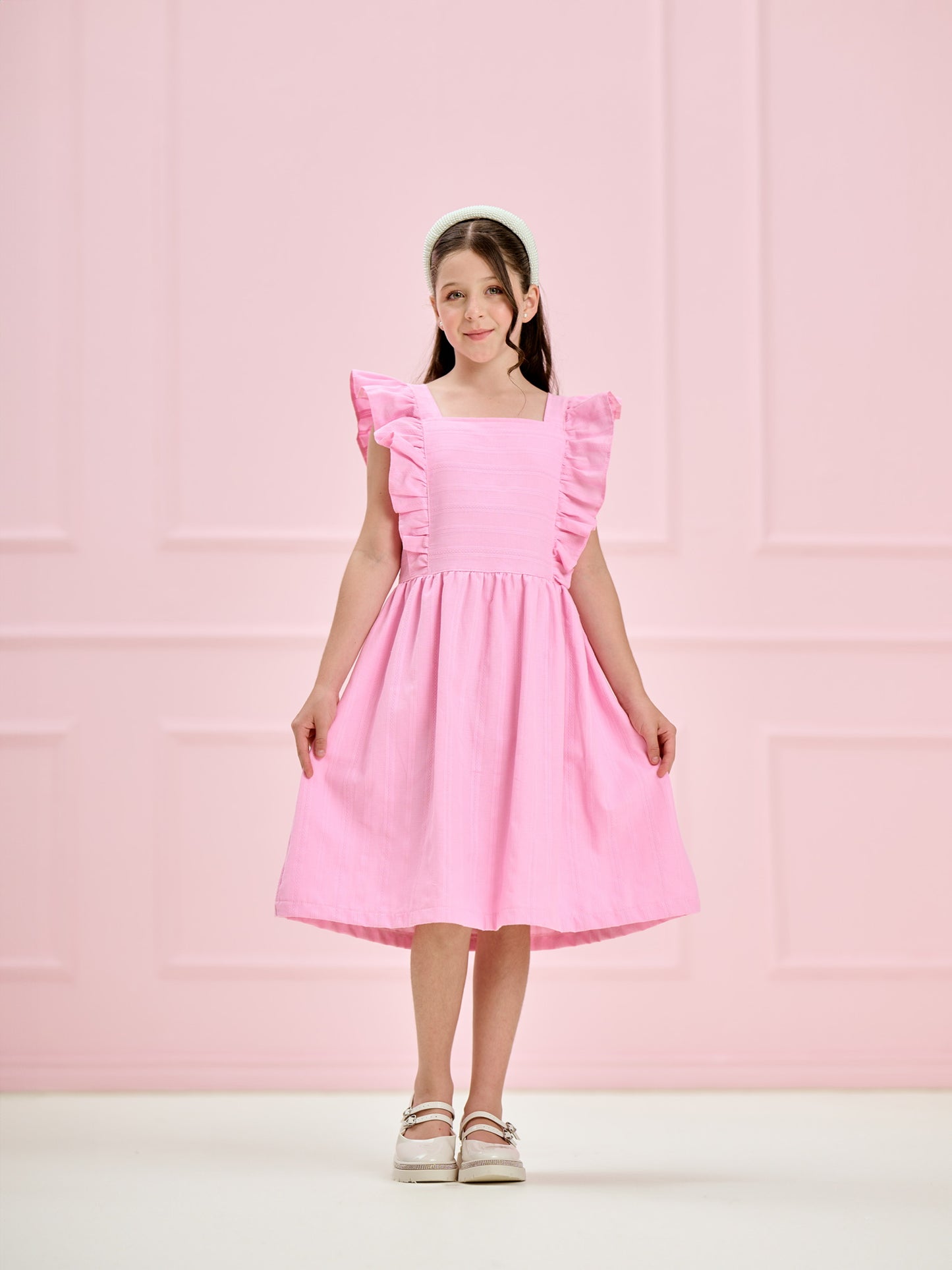 Vestido Infantil Rosa Babados Midi | Lili Picolé