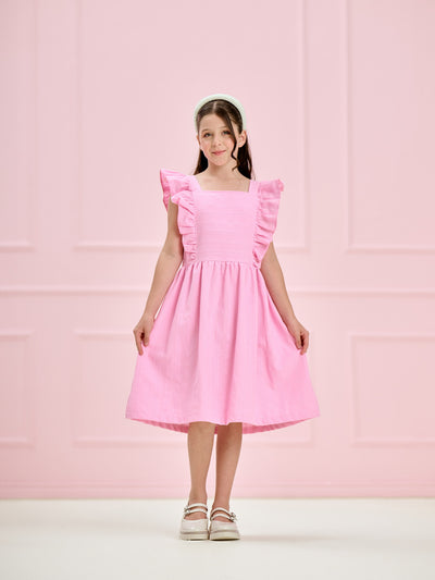 Vestido Infantil Rosa Babados Midi | Lili Picolé
