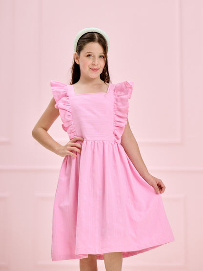 Vestido Infantil Rosa Babados Midi | Lili Picolé