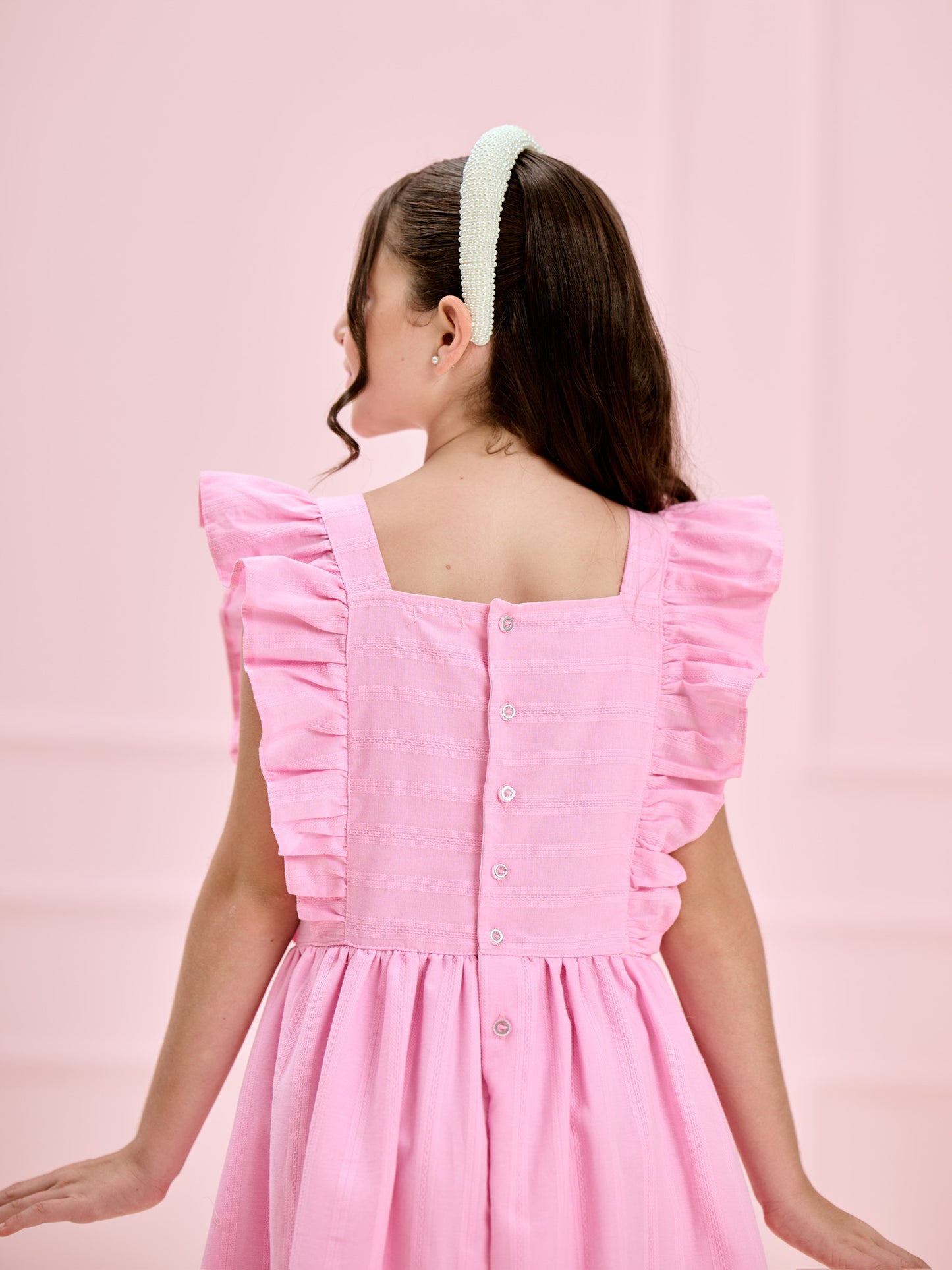 Vestido Infantil Rosa Babados Midi | Lili Picolé