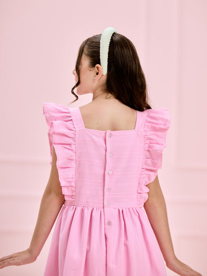 Vestido Infantil Rosa Babados Midi | Lili Picolé