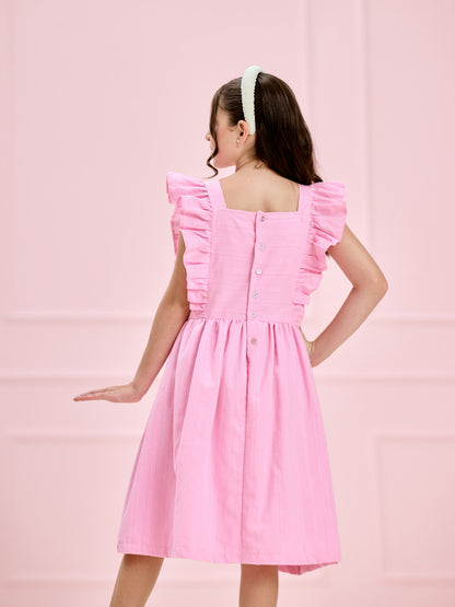 Vestido Infantil Rosa Babados Midi | Lili Picolé