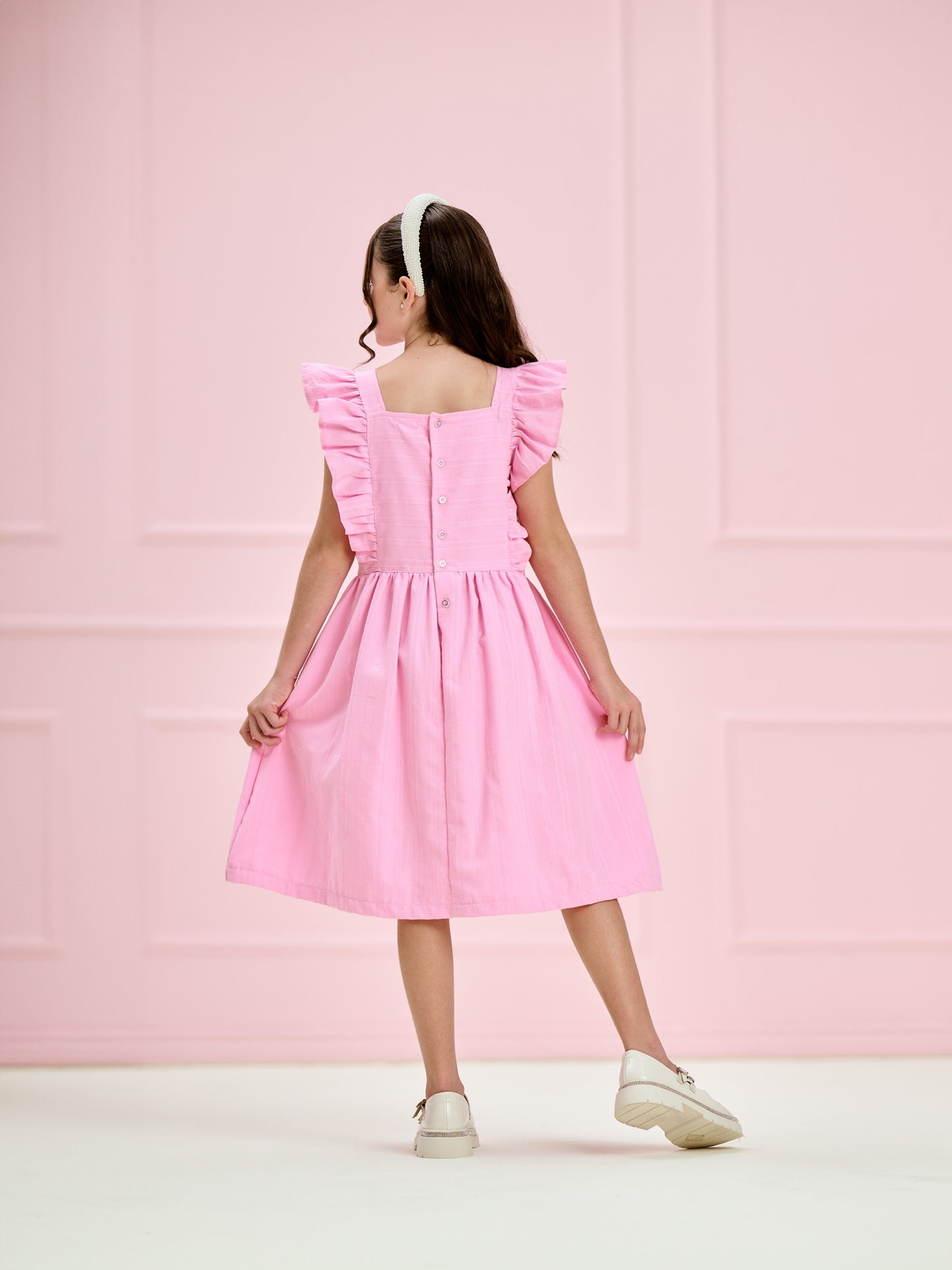 Vestido Infantil Rosa Babados Midi | Lili Picolé