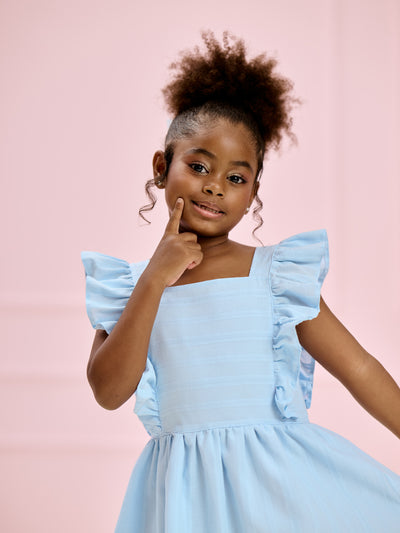 Vestido Infantil Azul Céu Babados | Lili Picolé