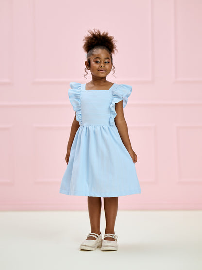 Vestido Infantil Azul Céu Babados | Lili Picolé