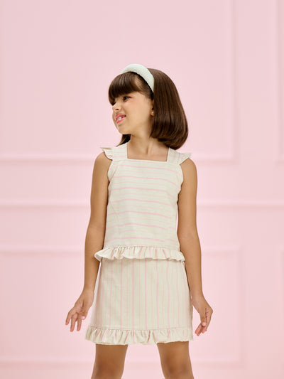 Conjunto Infantil Listrado Rosa Shorts-Saia | Lili Picolé