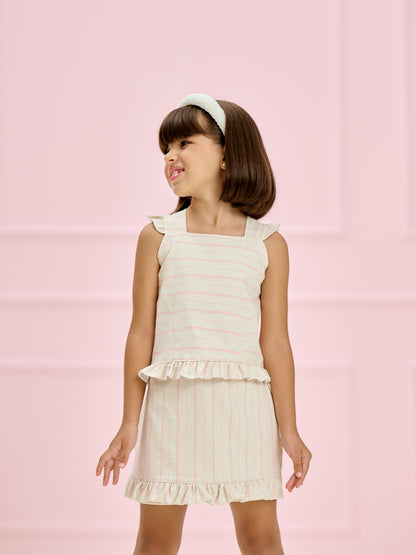 Conjunto Infantil Listrado Rosa Shorts-Saia | Lili Picolé