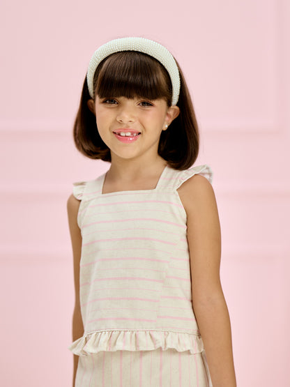 Conjunto Infantil Listrado Rosa Shorts-Saia | Lili Picolé
