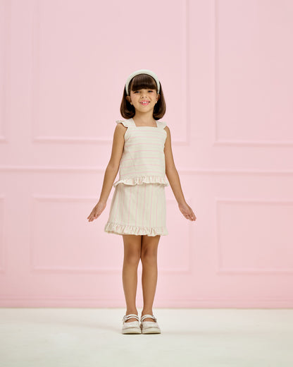Conjunto Infantil Listrado Rosa Shorts-Saia | Lili Picolé