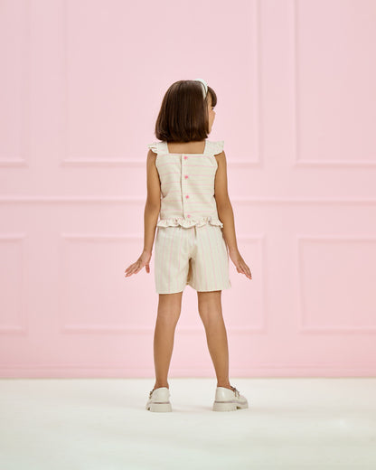 Conjunto Infantil Listrado Rosa Shorts-Saia | Lili Picolé