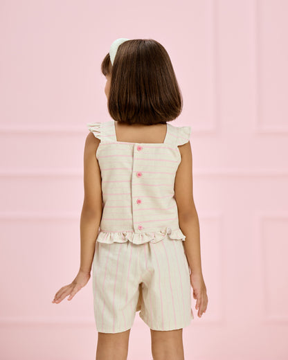 Conjunto Infantil Listrado Rosa Shorts-Saia | Lili Picolé