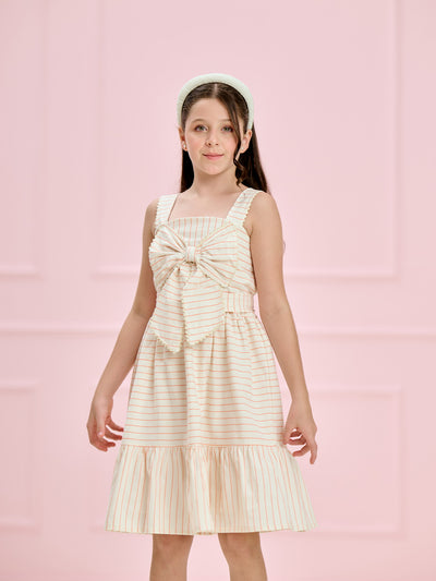 Vestido Infantil Listrado Rosé com Laço | Lili Picolé