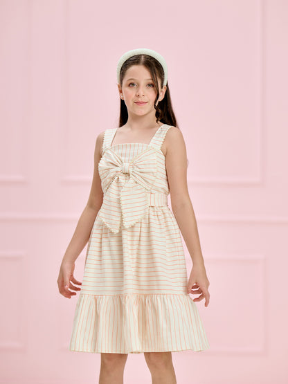 Vestido Infantil Listrado Rosé com Laço | Lili Picolé
