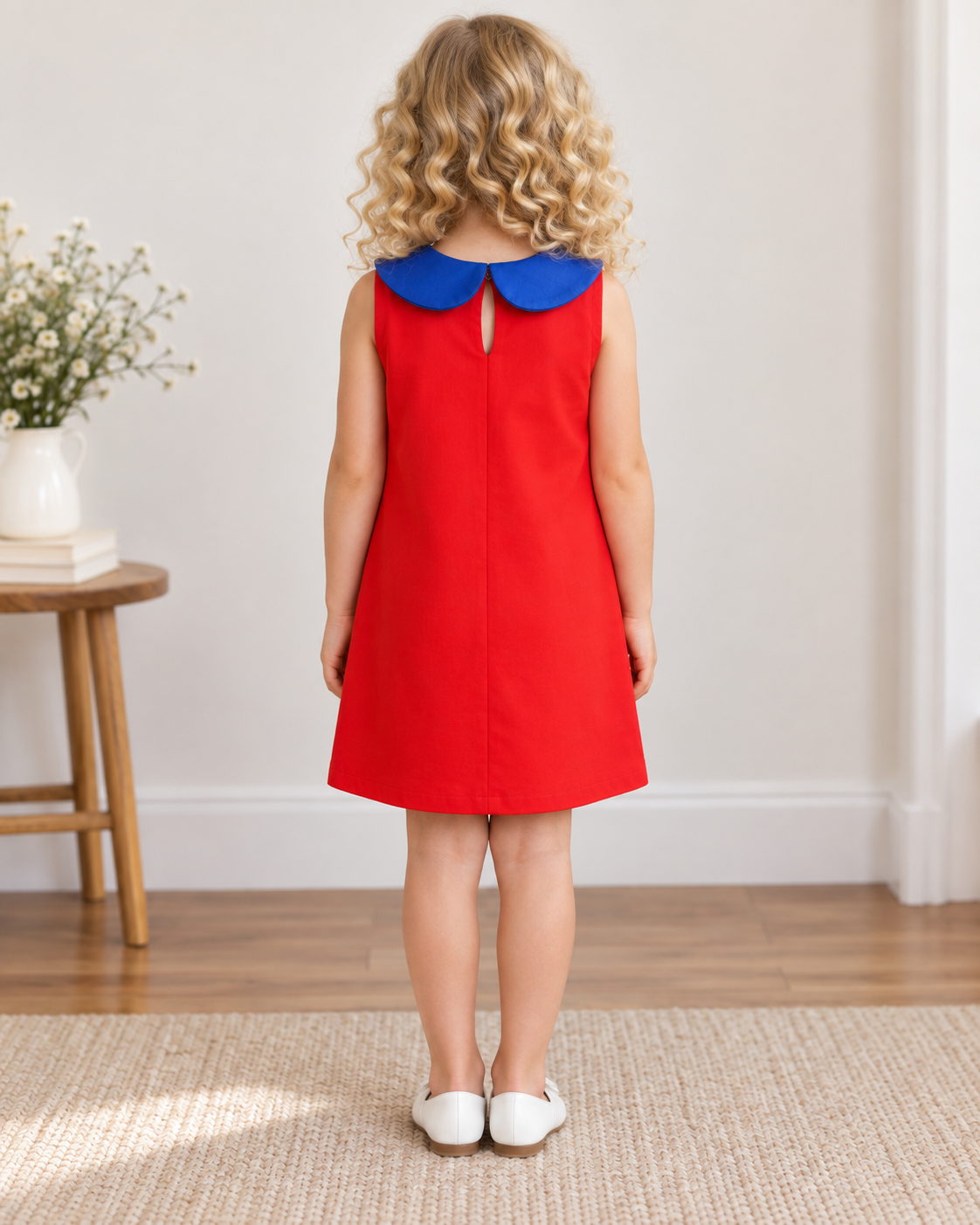 Vestido Infantil Vermelho Flores Azuis | Lili Picolé
