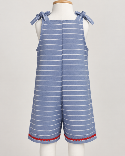 Macacão Infantil Blue Jeans Coração Vermelho | Lili Picolé