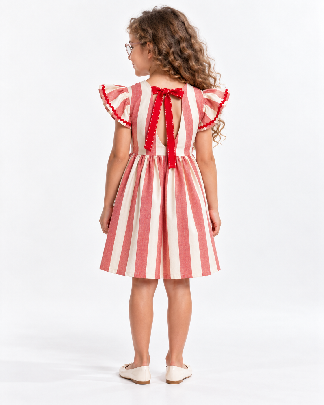 Vestido Infantil Franzido Listras Vermelhas | Lili Picolé