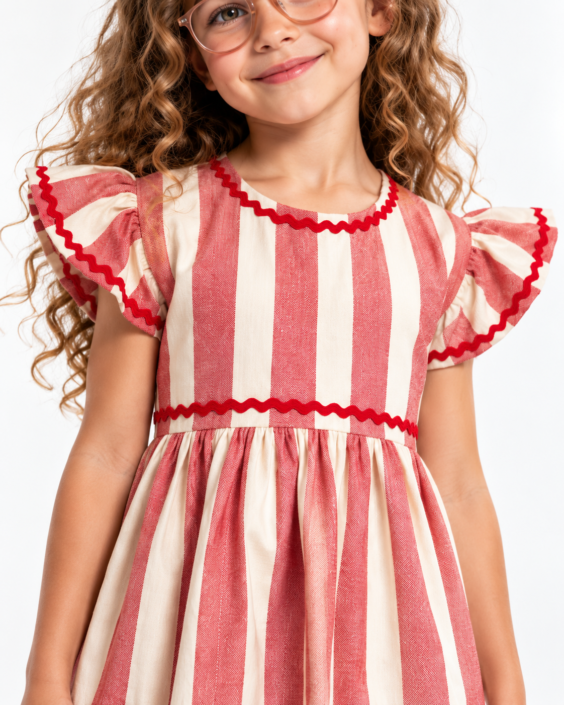 Vestido Infantil Franzido Listras Vermelhas | Lili Picolé