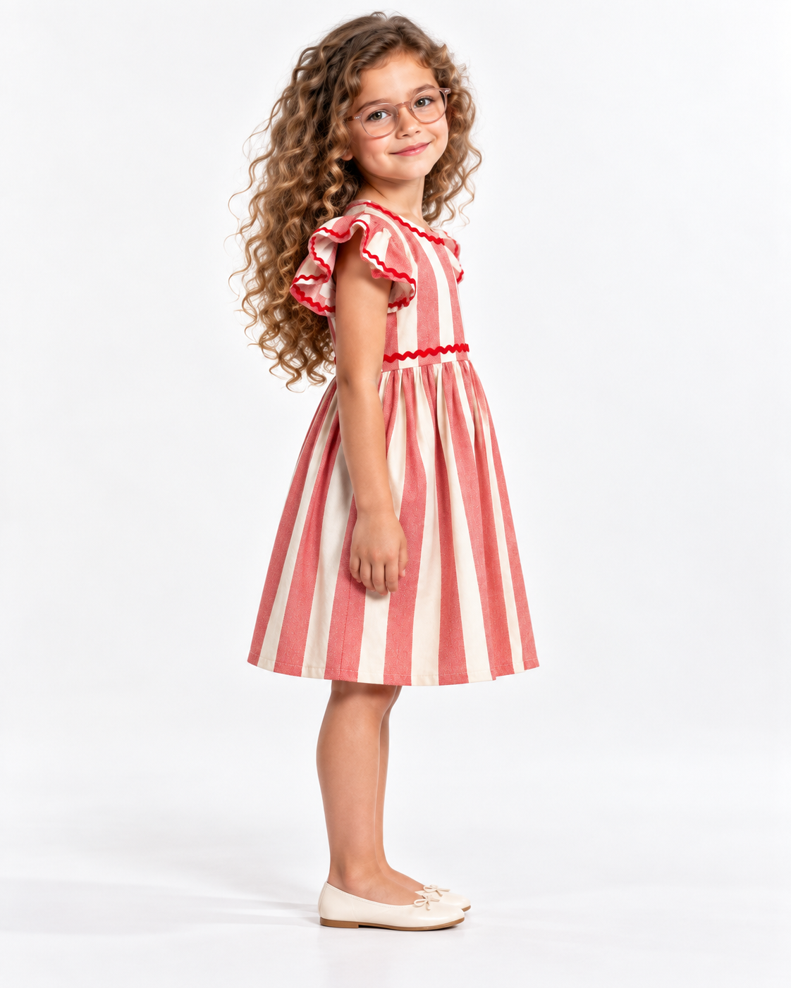 Vestido Infantil Franzido Listras Vermelhas | Lili Picolé