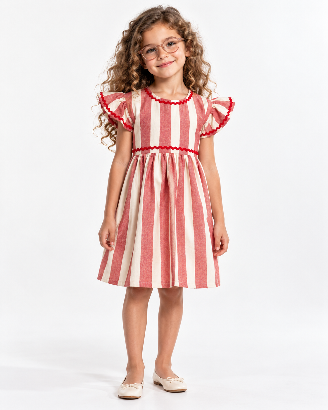 Vestido Infantil Franzido Listras Vermelhas | Lili Picolé