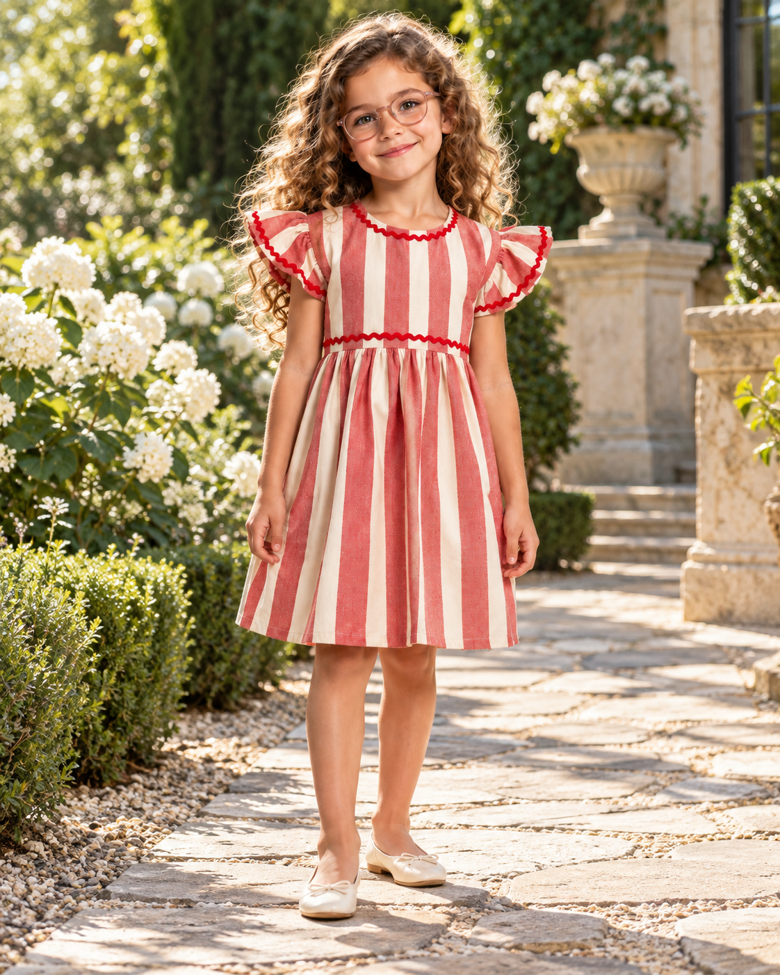 Vestido Infantil Franzido Listras Vermelhas | Lili Picolé