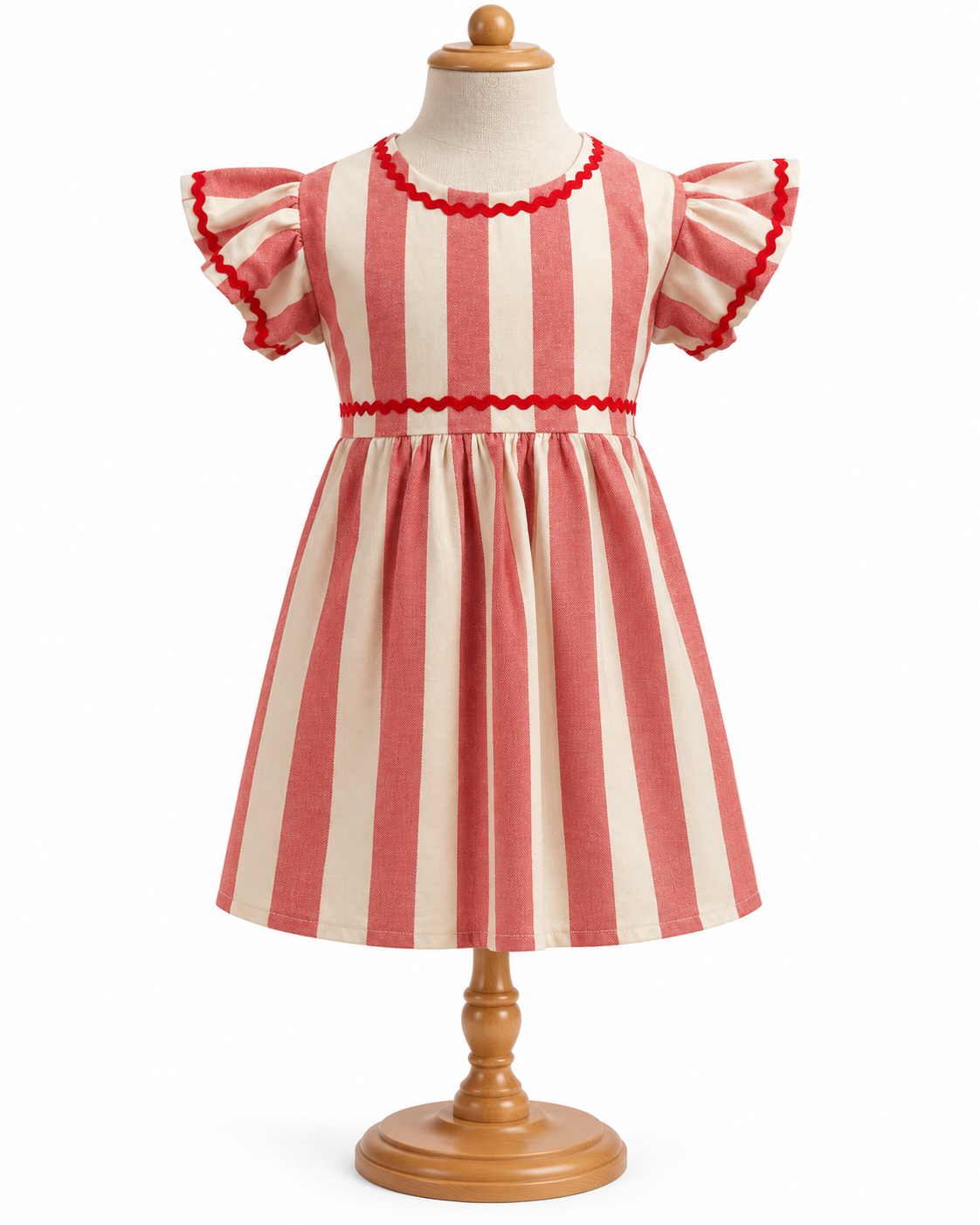 Vestido Infantil Franzido Listras Vermelhas | Lili Picolé