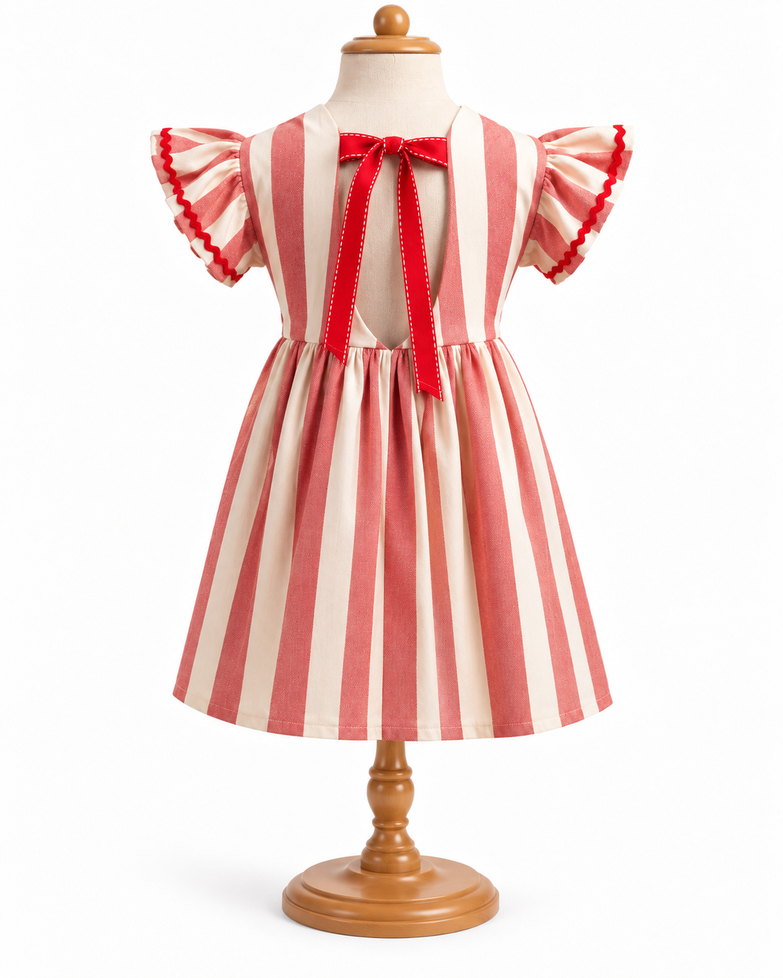 Vestido Infantil Franzido Listras Vermelhas | Lili Picolé