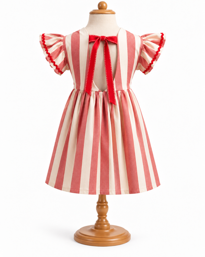 Vestido Infantil Franzido Listras Vermelhas | Lili Picolé