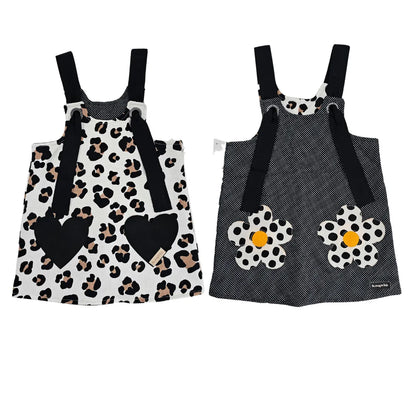 Vestido Jardineira Dupla Face Moletom Onça e Poá | Lili Picolé