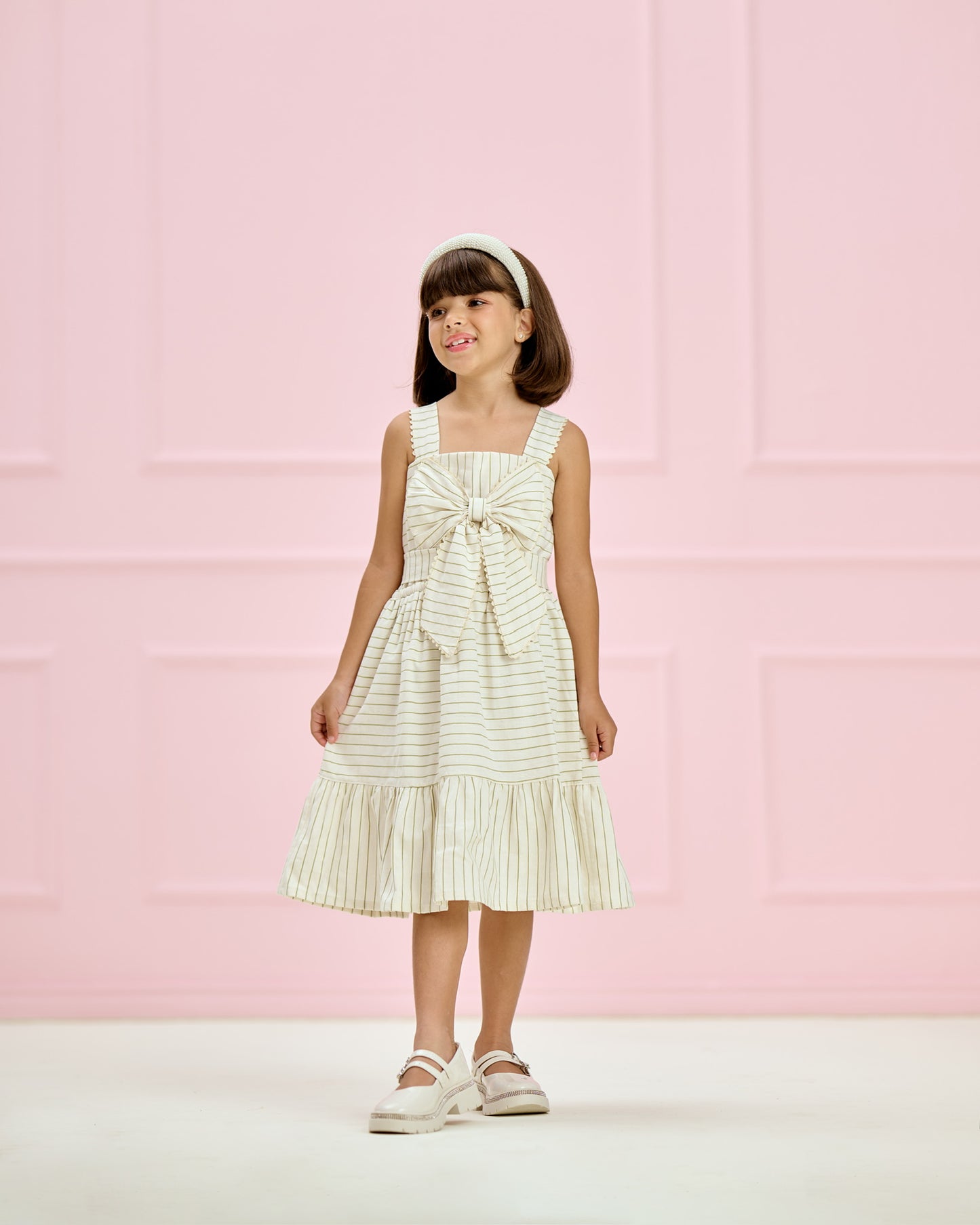 Vestido Infantil Listrado com Laço Frontal | Lili Picolé
