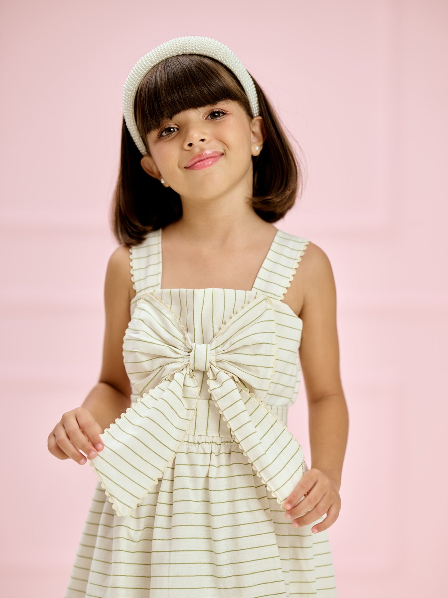 Vestido Infantil Listrado com Laço Frontal | Lili Picolé