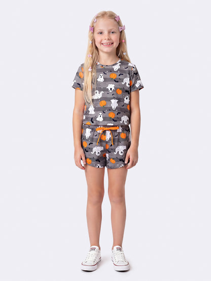Pijama Infantil Halloween Blusa e Short Menina, frente