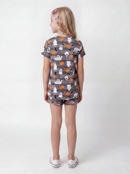 Pijama Infantil Halloween Blusa e Short Menina, costas