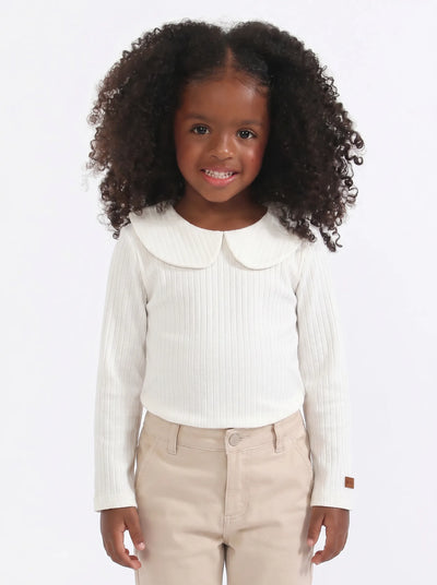 Blusa Infantil Canelada Gola Peter Pan Off White | Lili Picolé