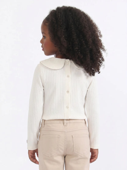 Blusa Infantil Canelada Gola Peter Pan Off White | Lili Picolé