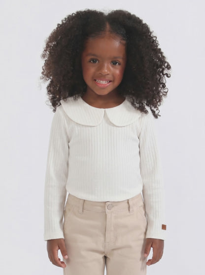 Blusa Infantil Canelada Gola Peter Pan Off White | Lili Picolé